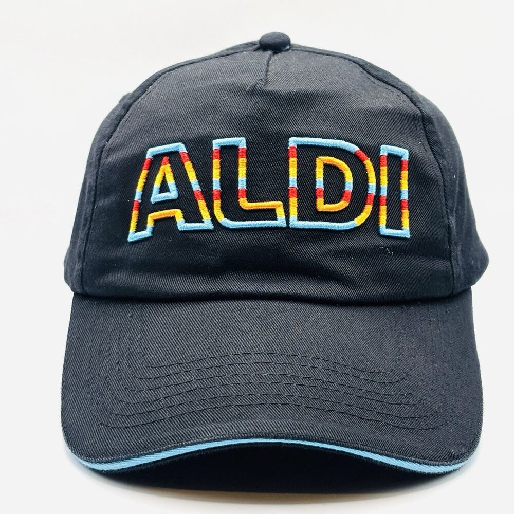 Aldi Grocery Store Employee Neon Cap Hat Black Adjustable Embroidered Logo
